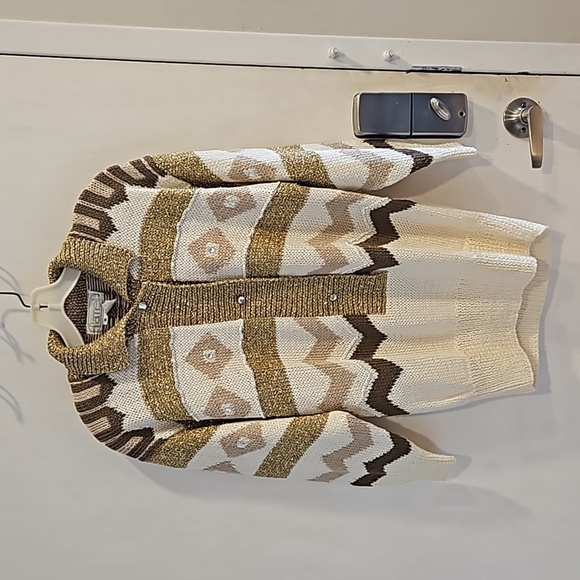 Nannell Vintage Glitz and Glam Gold Cream Chevron Sweater M - Picture 2 of 8